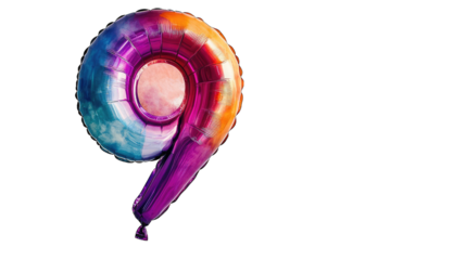 Colorful spiral foil balloon shaped as number nine.