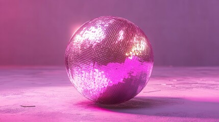 A shiny pink disco ball reflecting light, creating a vibrant party atmosphere. © Abdul