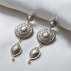 silver earrings on white silk