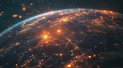 Digital Representation of Global Network at Night with Lights