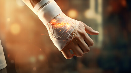 A Bandaged Human Hand Showing Signs of Strength and Healing