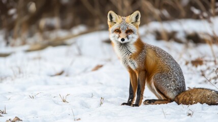 region fox in the snow, photo of arctic fox sitting on snow with copy space