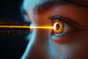 Close-Up of Eyes with a Beam of Light Representing the Precision and Impact of Laser Vision Correction