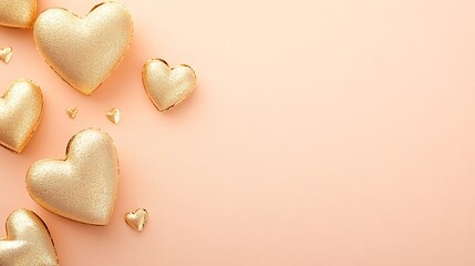 Obraz premium Golden Hearts Arranged on Peach Background