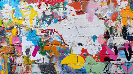 Fototapeta premium vibrant wall texture featuring chaotic, smeared paint in various colors, showcasing urban art style. mix of hues creates energetic and expressive atmosphere