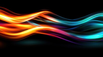 Abstract Colorful Light Waves Swirling Across a Dark Background