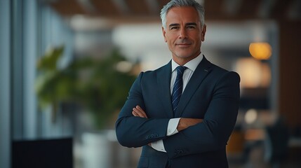Professional Banker in Suit Posing Confidently in Office Environment