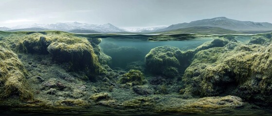 Obraz premium Rugged Landscape Terrain Underwater Dark Scene