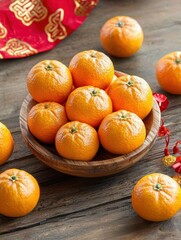 Mandarin Oranges on Wooden Table