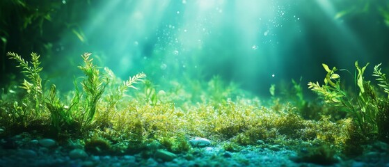 Fototapeta premium Seaweed and natural sunlight underwater seascape in the ocean