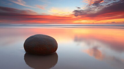 Sunset Reflection on a Pebble by the Shore