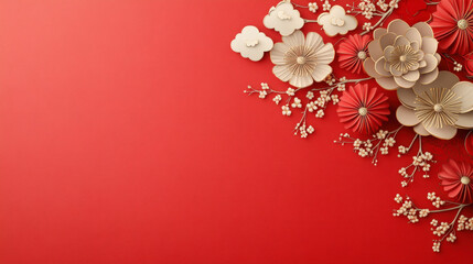 Elegant paper flower art on a vibrant red background, perfect for home decor inspiration and creative interior design ideas.