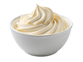 Creamy Whipped Topping in White Bowl - Smooth and creamy whipped topping elegantly swirled in a white bowl, perfect for desserts, baking, or garnishing dishes.