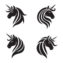 Unicorn face set Vector Silhouette black SH