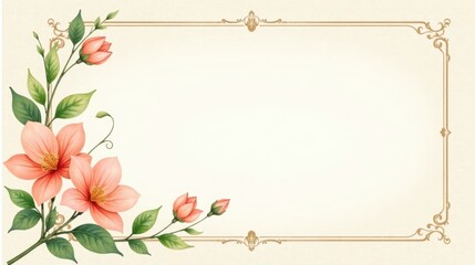 Elegant Floral Frame with Peach Blossoms and Ornate Border Perfect for Announcements or Invitations