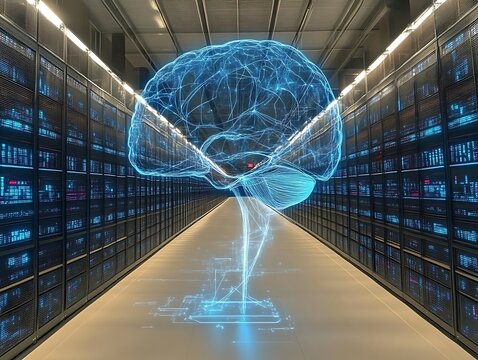 AI brain in server room.