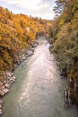 飯田市、秋の天龍峡の夕景