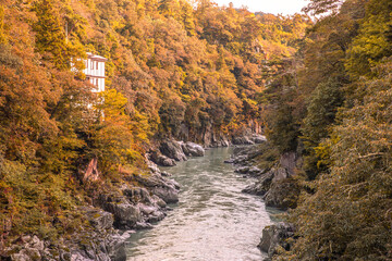 飯田市、秋の天龍峡の夕景