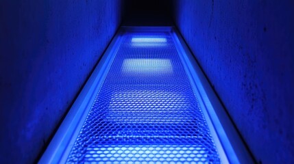 Obraz premium A high-tech server rack illuminated with soft blue light, representing digital business solutions.