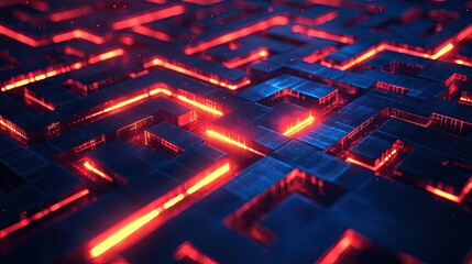 Fototapeta premium A radiant maze with a glowing path to the exit, symbolizing navigating strategic business challenges.