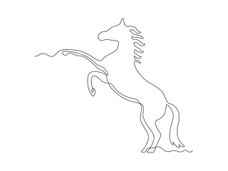 abstract horse stands on its hind legs, continuous single line art drawing sketch, logo