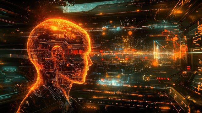 Dynamic holographic charts and graphs integrated with AI circuits, symbolizing modern business solutions.