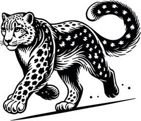 Snow Leopard vector black silhouette cricut design for T-shirt