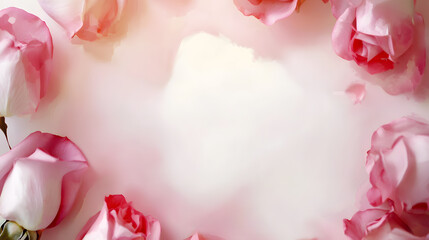 Fototapeta premium Soft pink roses arranged in circular pattern on light background create romantic and elegant atmosphere, perfect for Valentine Day or special occasions