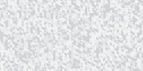 Abstract geometric white and gray background seamless mosaic and low polygon triangle texture wallpaper. Triangle shape retro wall grid pattern geometric ornament tile vector square element.