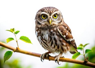 A charming tilt-shift owl portrait: miniature wildlife photography, PNG format.