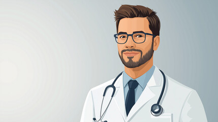 Illustration of a smiling male doctor with stethoscope.