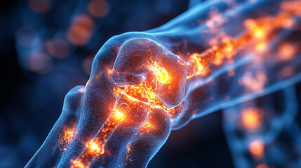 Detailed view of joint inflammation in rheumatoid arthritis