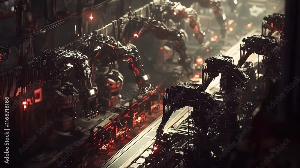 Poster automated robots in industrial factory floor operation
