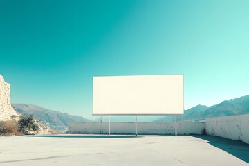 Blank billboard in a desert landscape.
