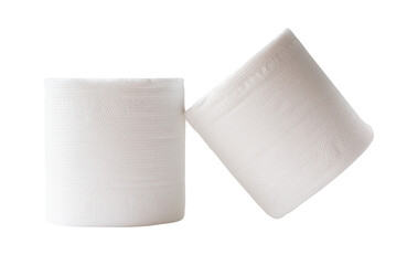 Two rolls of white tissue paper or toilet paper in stack isolated with clipping path in png file format