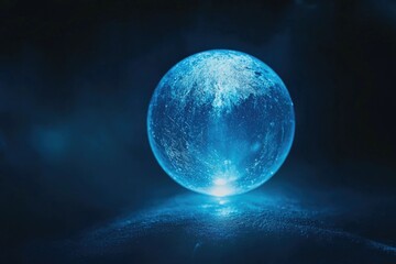 Blue crystal ball on black surface