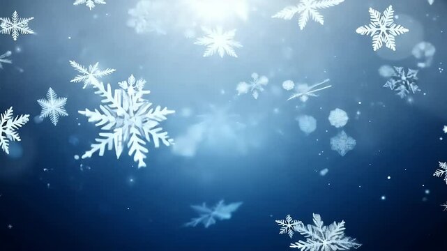Soft snowflakes fall gently deep blue backdrop evoking wintertime serenity festive charm Christmas snowy holiday visuals
