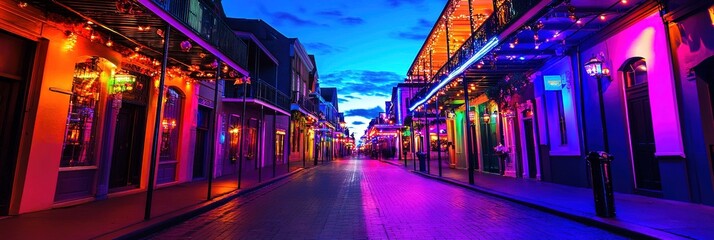 mardi gras holiday celebration for 2025 holiday with bourbon street glowing