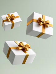 Three White Gifts with Golden Bows