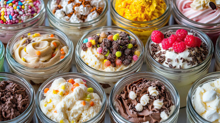 Quark Desserts in Glass Jars with Vibrant Toppings - AI Generative