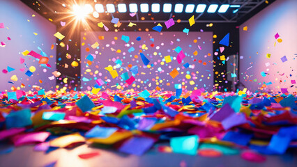 Vibrant Confetti Explosion in a Party Room