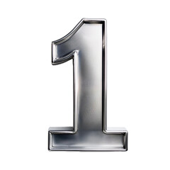 3d silver number 1 or one on white background