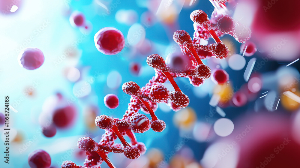 Aufkleber vibrant visualization of molecular structures, showcasing red and blue particles representing cells 