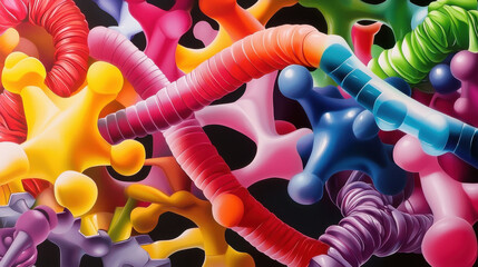 vibrant artistic depiction of colorful genes and molecular structures, showcasing complexity of genetic material and its potential to unlock new possibilities in science and medicine