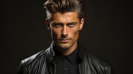 Obraz premium Intense Male Portrait: A Study in Black and White Photography