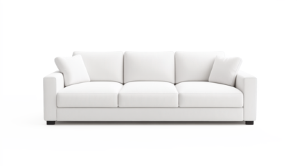 A white couch with pillows on it on transparent background