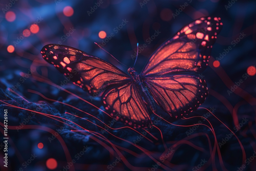 Poster A butterfly with surreal, glowing wings blending into a swirling abstract background