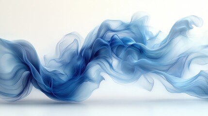 Obraz premium Abstract blue smoke or fabric wave flowing on white background.