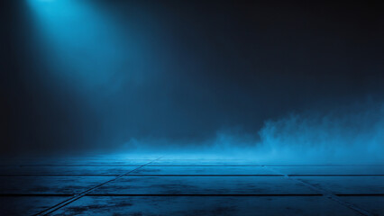 Obraz premium Dark Industrial Foggy Room with Blue Light
