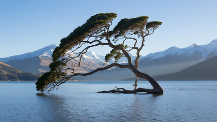 Fototapeta premium Lake lanscape with tree new zealand